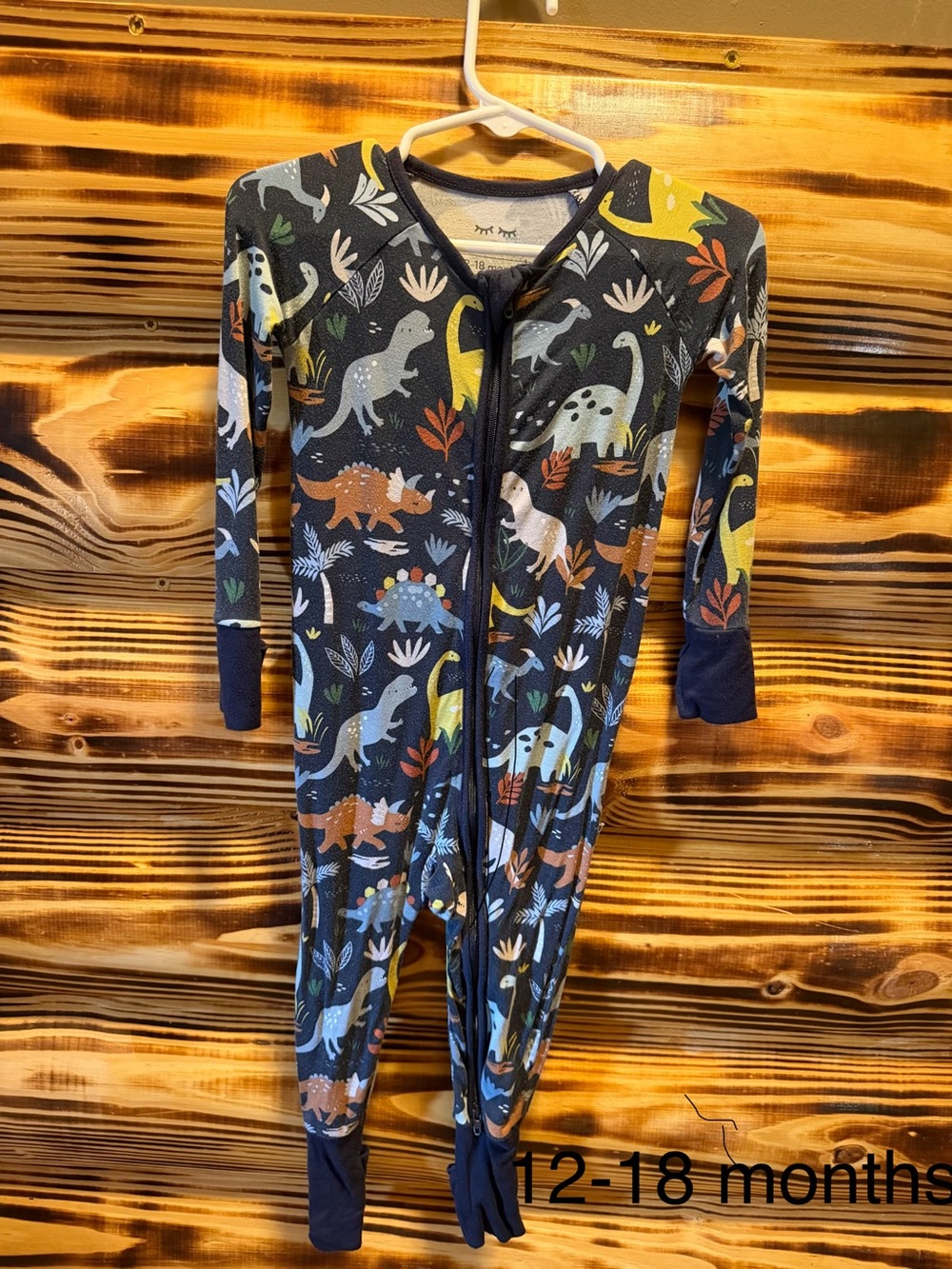 Little Sleepies Navy Dinosaur Print Footie with Multicolor Dinosaurs